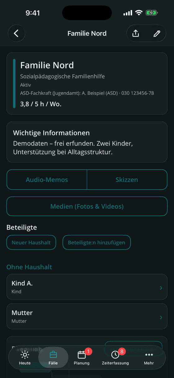 Fälle, Beteiligte und Haushalte