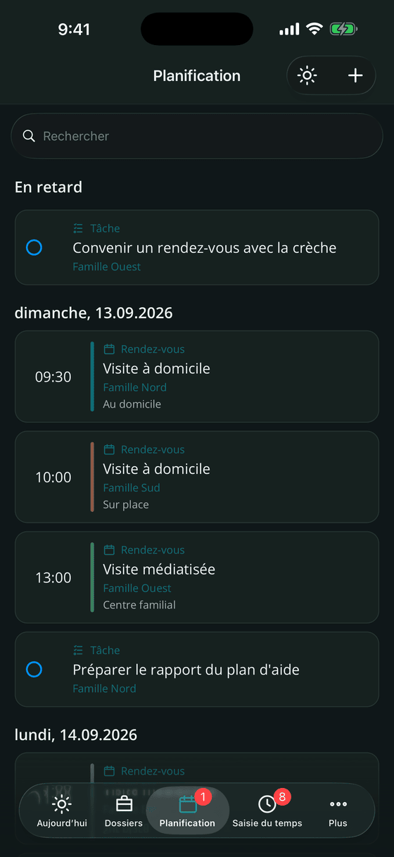 Planification : rendez-vous, séries et tâches